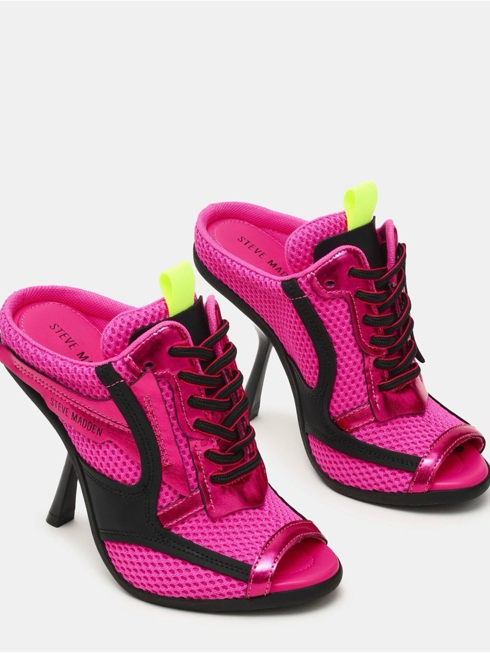 Steve Madden Women's Chevelle Sneaker Lace-Up Heels Pink Size 9.5 New Peep Toe